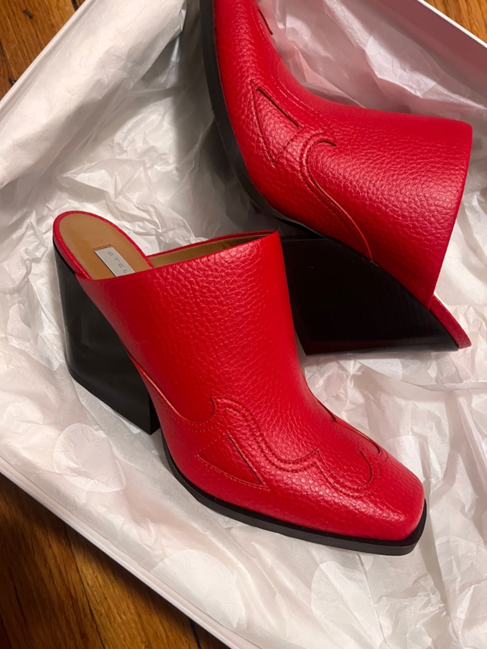 Stella McCartney Red Textured Leather Mule Heels